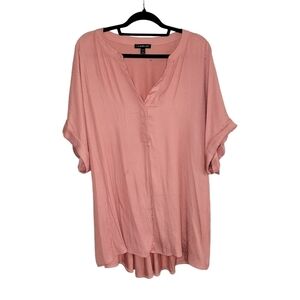 Lane Bryant V-Neck Short Sleeve High-Low Shimmery Blouse Size 22/24 Salmon Pink
